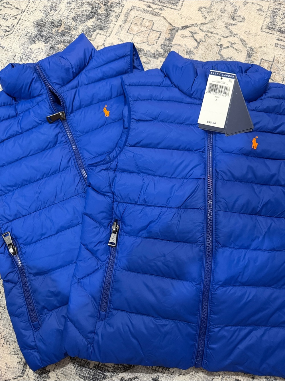 Ralph Lauren Royal Blue Kids Vest Puffer Jacket with Orange Pony